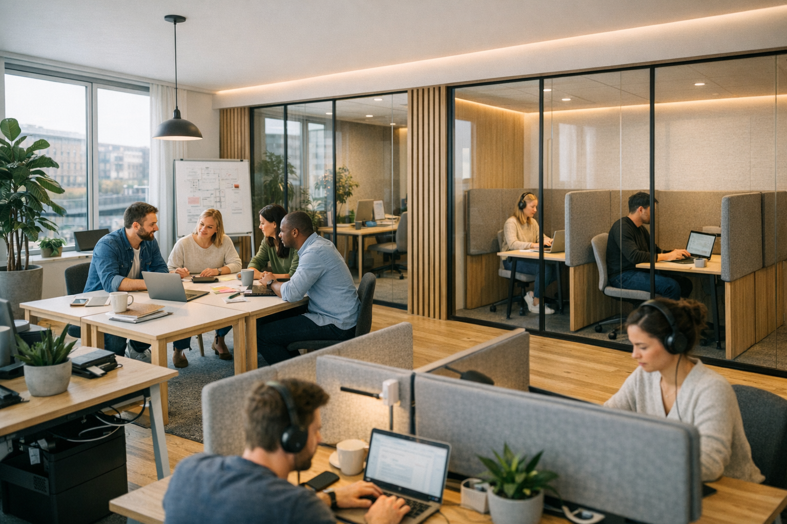 Modern kantoor ingericht voor hybride werken