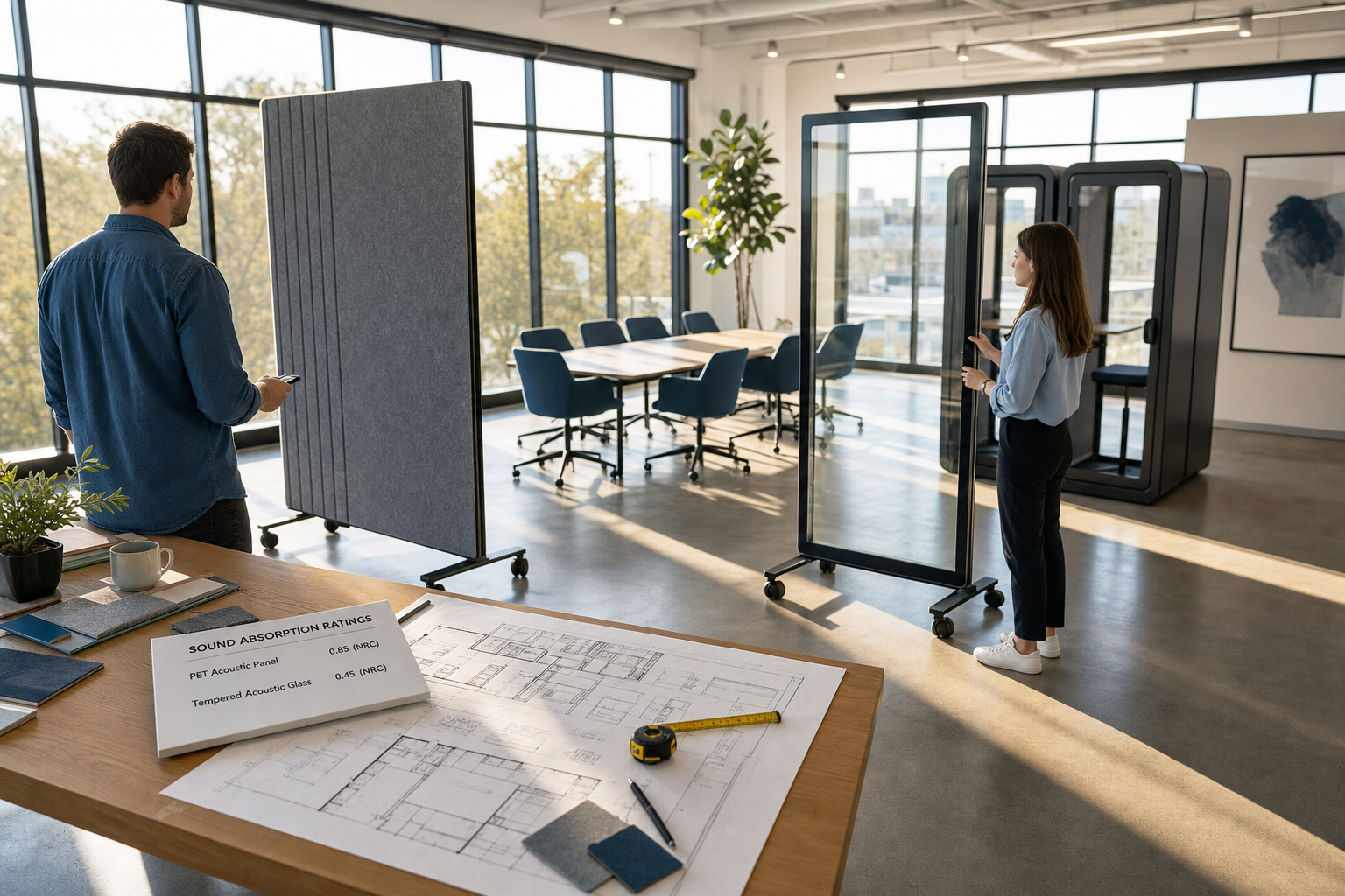 Kantoor ruimte-indeling met akoestische scheidingswanden