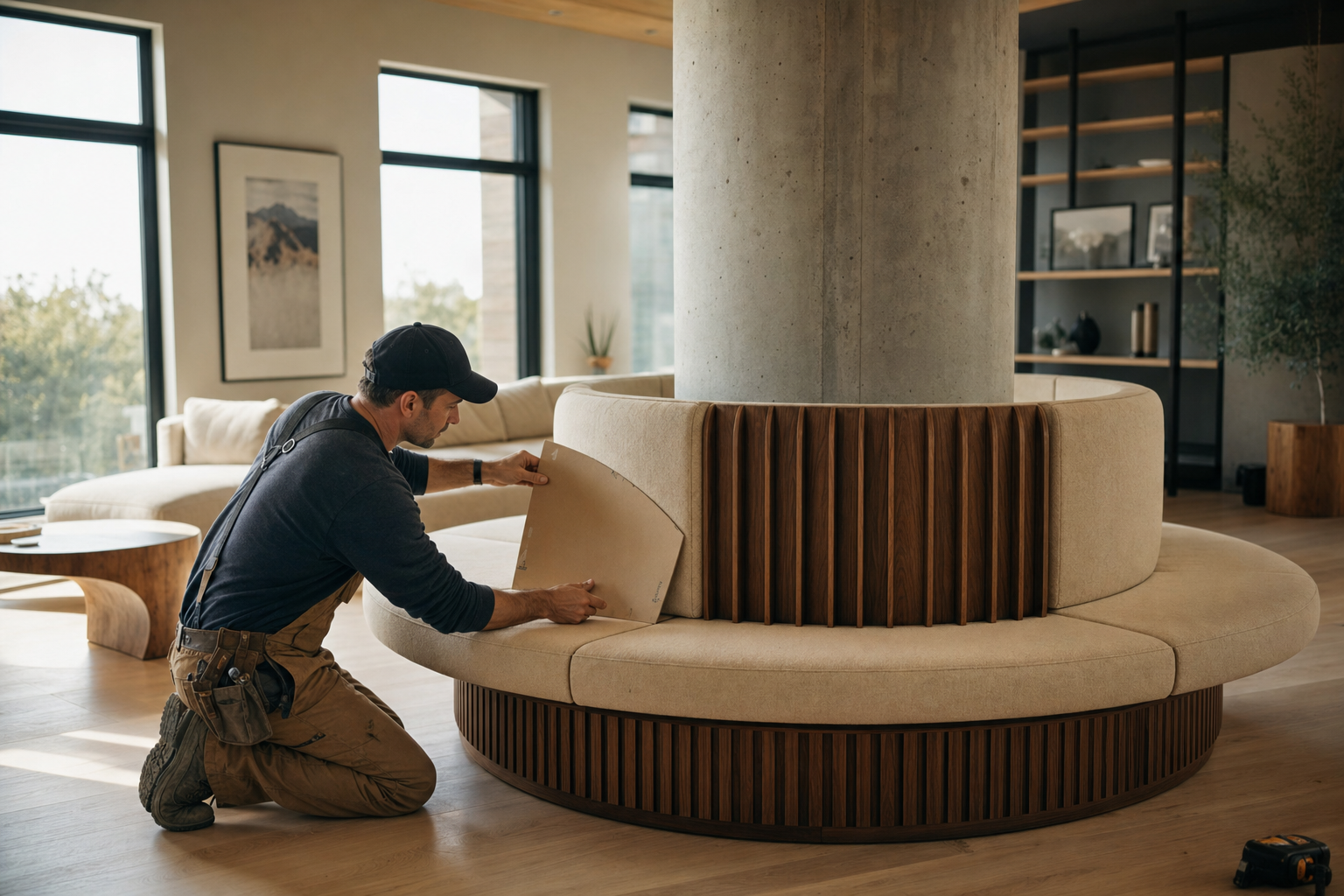 Ronde bank op maat in moderne woonkamer